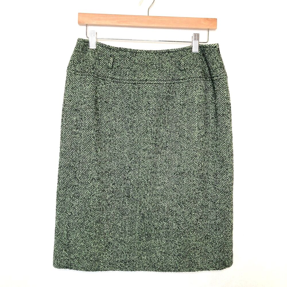 Carlisle Pencil Skirt Houndstooth Green Black Wool Size 8 Lined Career Or Party